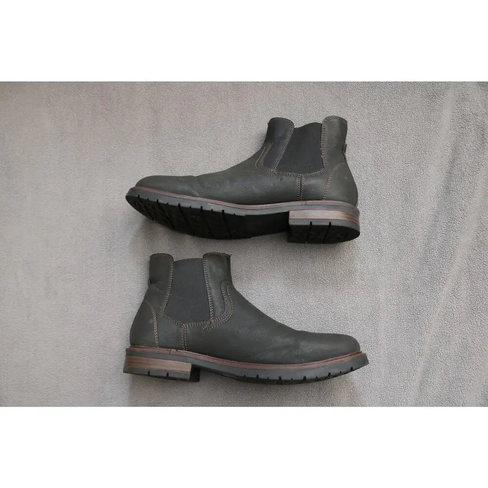 DOCKERS Chelsea Boots Mens Size 10 Black Faux Leather Brown Stitching Ankle